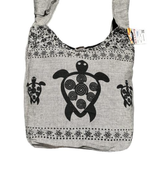 Hobo Bag - Gray with Black Sea Turtle