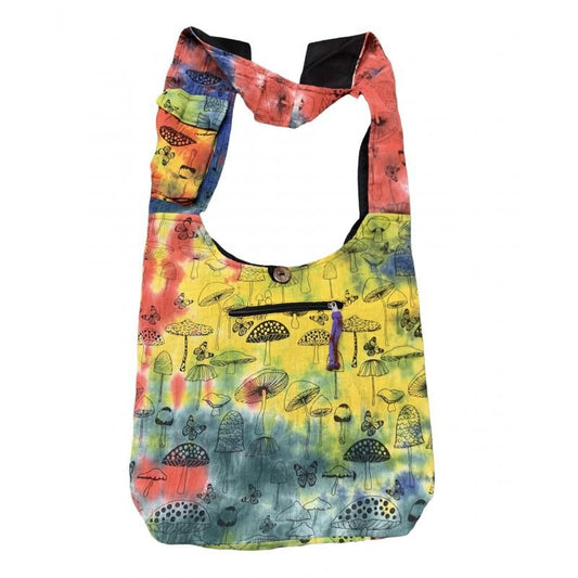 Large Tie Dye Mushroom and Butterfly Hobo Bag